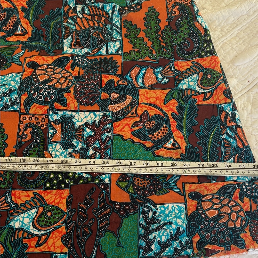 Colorful Ocean-Themed Fabric new 2 yds x  30 in. Sewn into unfinished skirt.